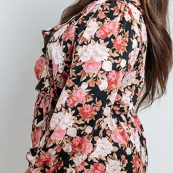 Plus Size Floral Wrap Dress Light pinks and blush hued floral print. - Picture 8 of 10